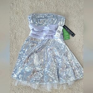 NWT Masquerade Strapless Silver Sequin Dress Size 13/14